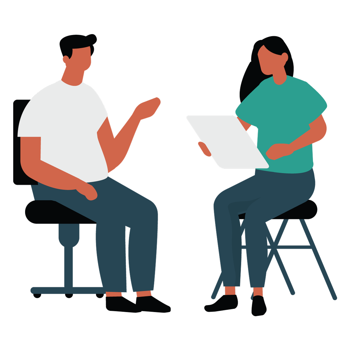 Illustrated people sitting and talking